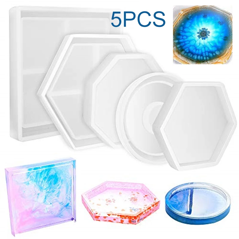 

5Pcs Silicone Coaster Molds Kit Resin Keyzone Square Epoxy Casting Molds