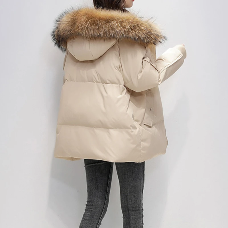 Women's Hooded Parka Pure Color Casual Thicken Jacket Korean Fashion Long Sleeve Women's Jacket 2022 Winter New Down Jacket