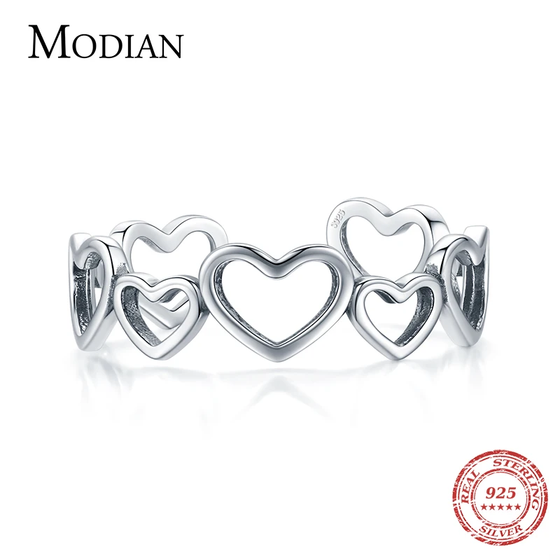 

Modian Authentic 925 Sterling Silver Irregular Heart To Heart Ajustable Finger Rings Fashion Simple Fine Jewelry For Women Gift