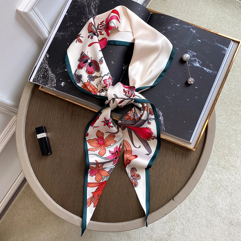 

Brand 2020 Neck Scarf Women Silk Hair Small Foulard Shawls And Wraps Lady Office Neckerchief Hijab Bandana Scarves Pashmina