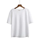 Женская Однотонная футболка, хлопковая футболка, Женские топы с круглым вырезом и коротким рукавом, простая футболка оверсайз, женская футболка