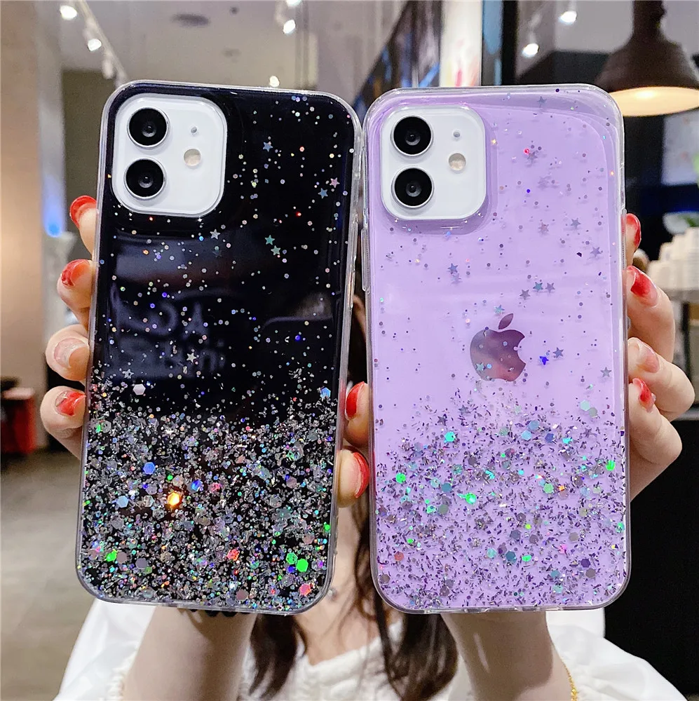 

Silver Foil Glitter Powder Star Phone Case For Huawei Honor 50 SE Pro 8 8A 8S 9A 9S 8X 7A 7X Play 3 Honor50 Silicone Cover Coque