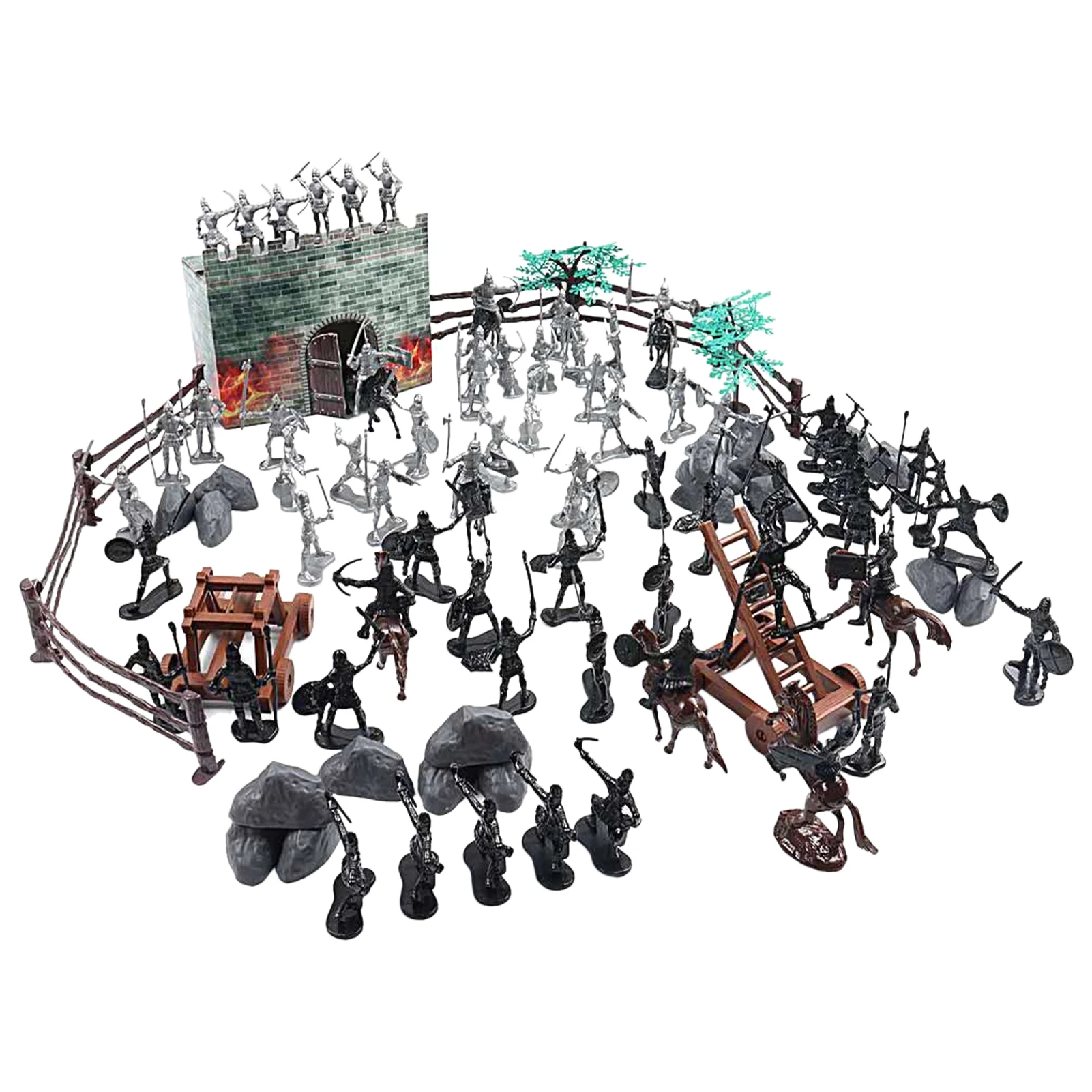 

120pcs Static Kids Toy Ornaments Educational Miniature Castle Model Set DIY Building Siege War Fort Knight Medieval Soldiers