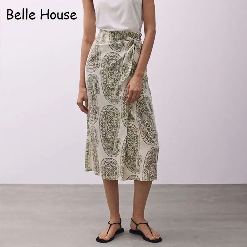 

Chic Korean Style Women High Waist Skirt Print Floral Midi With Bow Office Lady Elegant Simple Casual Beach Mujer Saias BHN0980