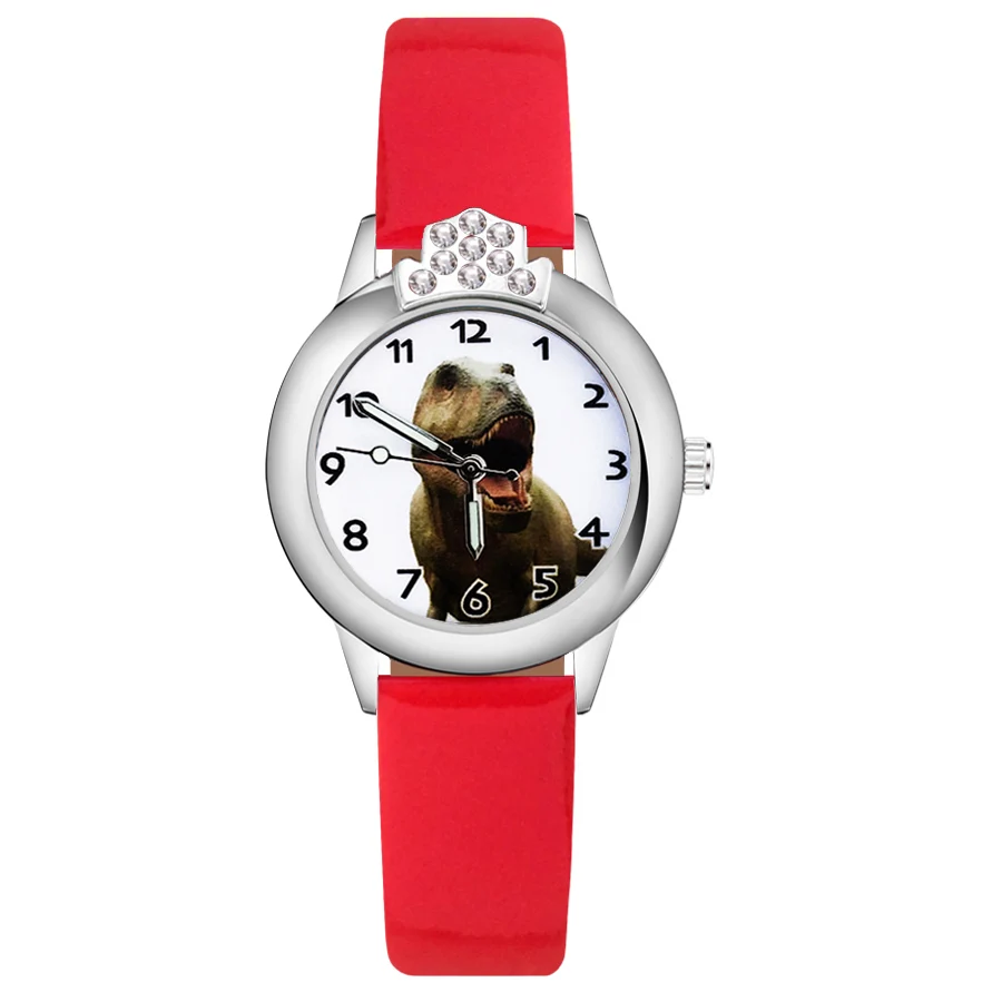 

С милым рисунком в виде динозавра с украшением в виде кристаллов; Стильная Детская часы для детей, для девушек-студенток; Кварцевые часы с ко...