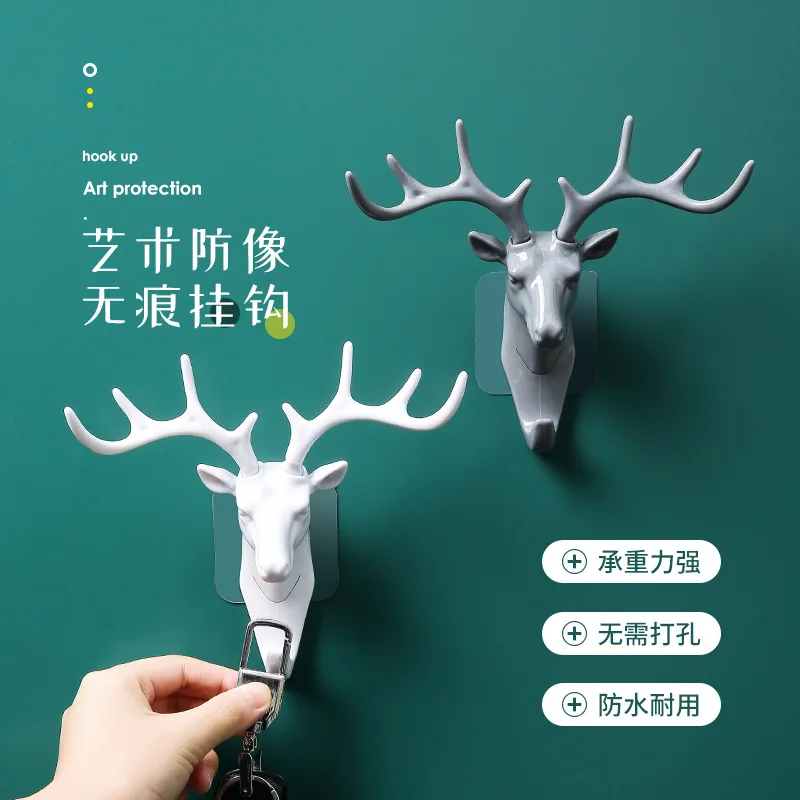 

2020 New Wall Hanging Hook Vintage Deer Head Antlers for Hanging Clothes Hat Scarf Key Deer Horns Hanger Rack Wall Decoration