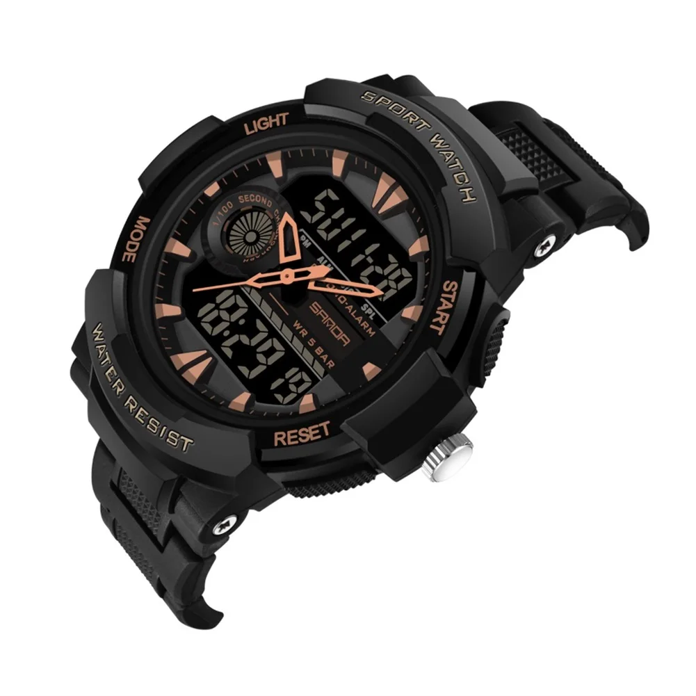 

Men's Sports Watch Digital Double Display Fashion Boy Waterproof Analogue Summer Luxurious Gift Quartz Clock Black