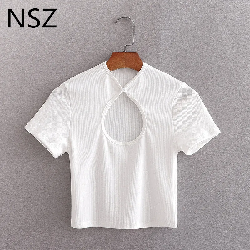 Женский укороченный топ NSZ белый ребристый в форме сердца с вырезами модная