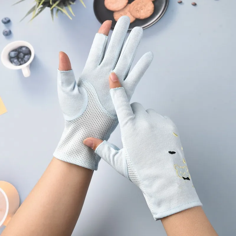 

Sunscreen Women Gloves Ladies Summer Sun Anti-UV Cute Thin Touch Screen Glove Breathable Cycling Driving Dew Two Finger Gloves