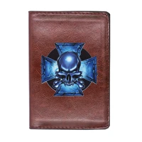 vintage mysterious blue skull cross printing travel passport cover id credit card holder case