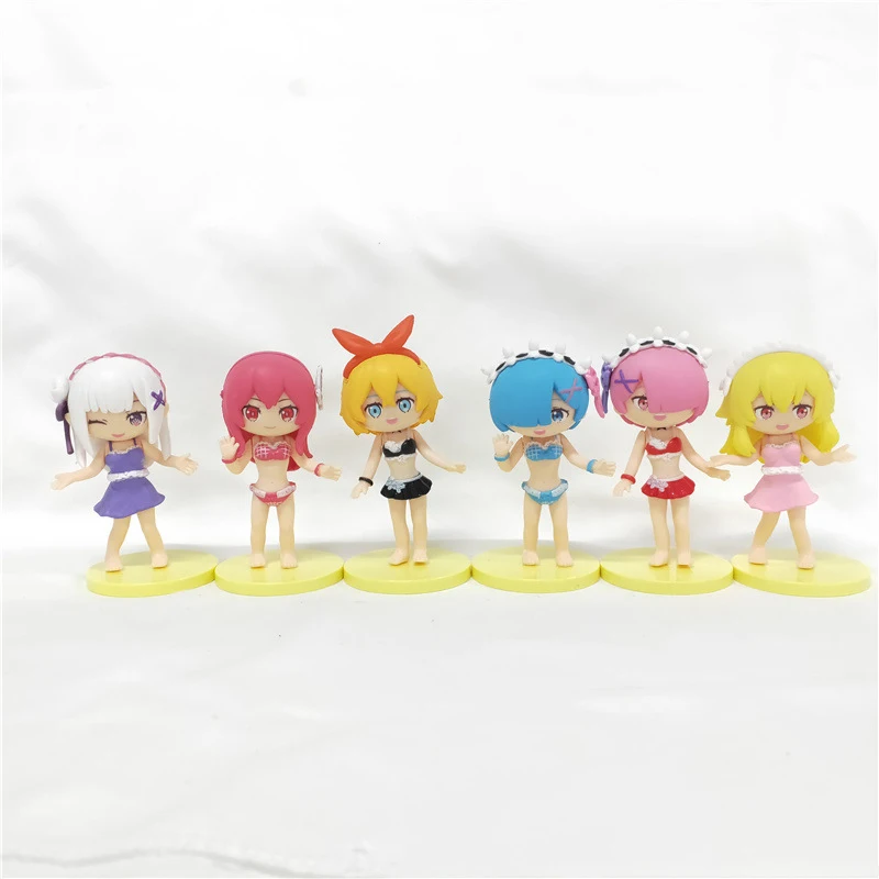 

6 шт./компл. Kawaii Re: жизнь в другом мире от нуля, японские аниме фигурки, ПВХ игрушки, милое бикини, сексуальное женское бикини, декор комнаты, по...