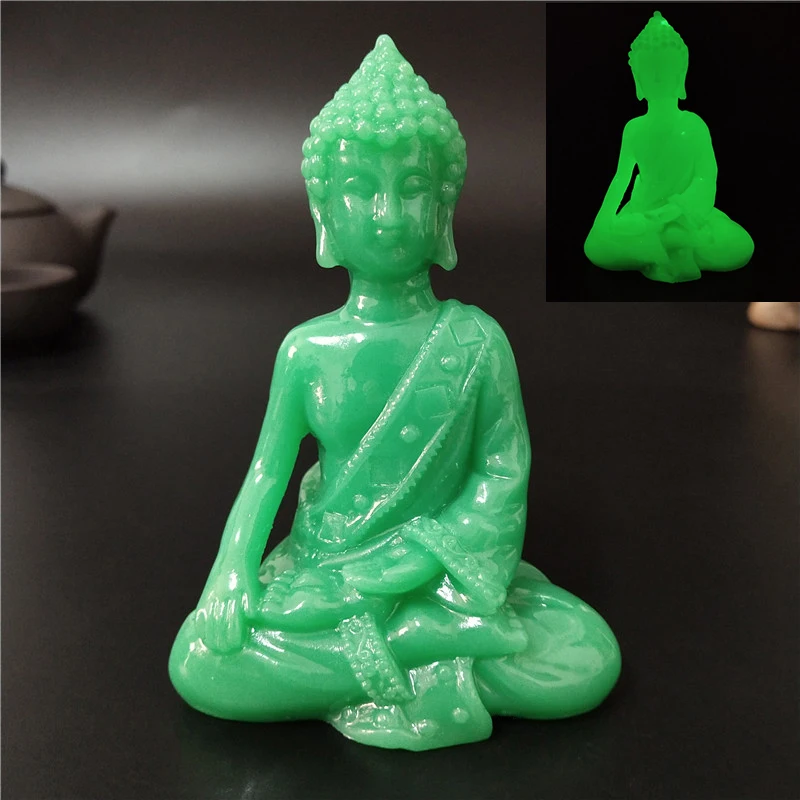 Glowing Buddha Statues Man-made Jade Stone Meditation Thai Buddha God Sculpture Figurines Luminous Home Garden Decoration