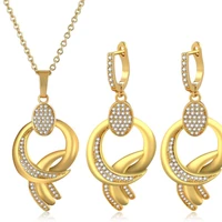 fashion 3pc simple geometric gold micro inlaid white zircon pendant necklace earrings set for women sterling gold cubic zirconia