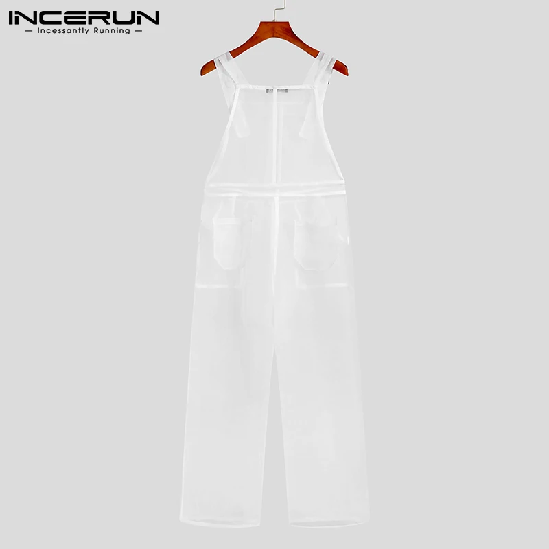 

INCERUN Men's See-through Mesh Pantalons Casual Streetwear Overalls Male Solid Sleeveless Jumpsutis Sexy Leisure Overalls S-5XL