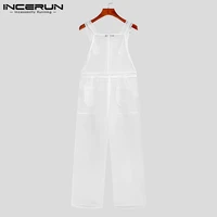 incerun mens see through mesh pantalons casual streetwear overalls male solid sleeveless jumpsutis sexy leisure overalls s 5xl