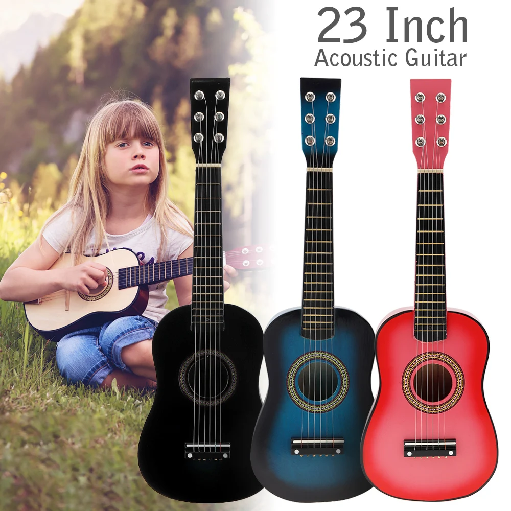 IRIN-Mini Guitarra acústica portátil para niños, instrumento musical de tilo de 23 pulgadas, 12 trastes, 6 cuerdas, con púa y cuerdas