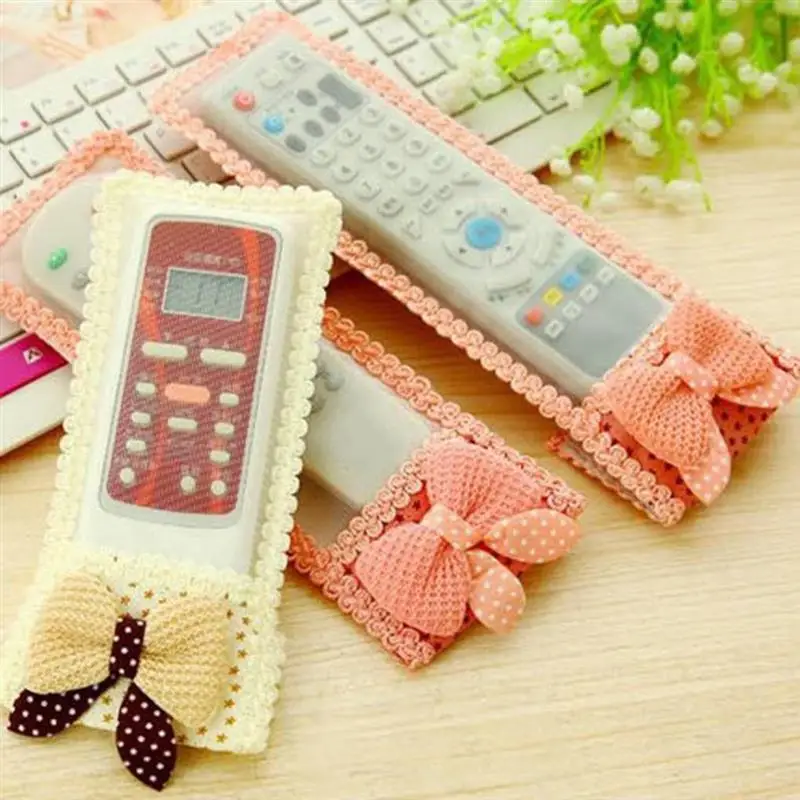

2Pcs/Set Bowknot Dust-proof TV Remote Controller Bag Home Storage Accessories Air Conditioner Protector Lace Fabric Case Cover