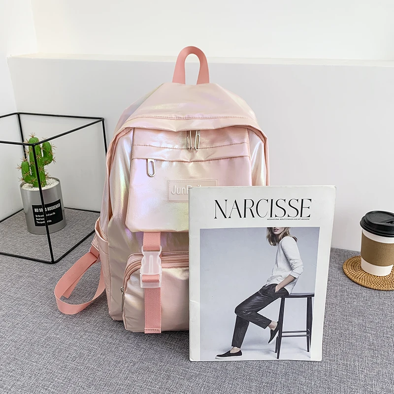 

Trendy For Teenage School Bags Luxury Backpack Laser Color Women College 2021 Lady Book Laptop Student Girls Female Buckle