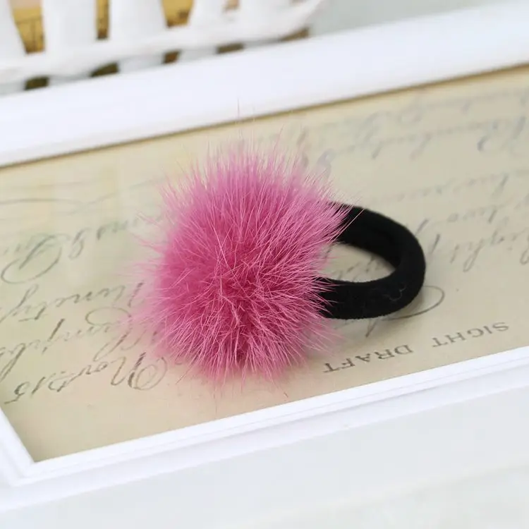 Женская резинка для волос из натурального меха норки с шариками Корейская