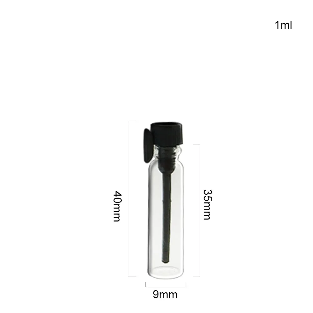 1ML 100 x Портативный 1 мл 1,5 мл 2 мл 3 мл стеклянный флакон для духов паровой Пробник пробный флакон для духов с прозрачными черными пробками - Цвет: 1ML