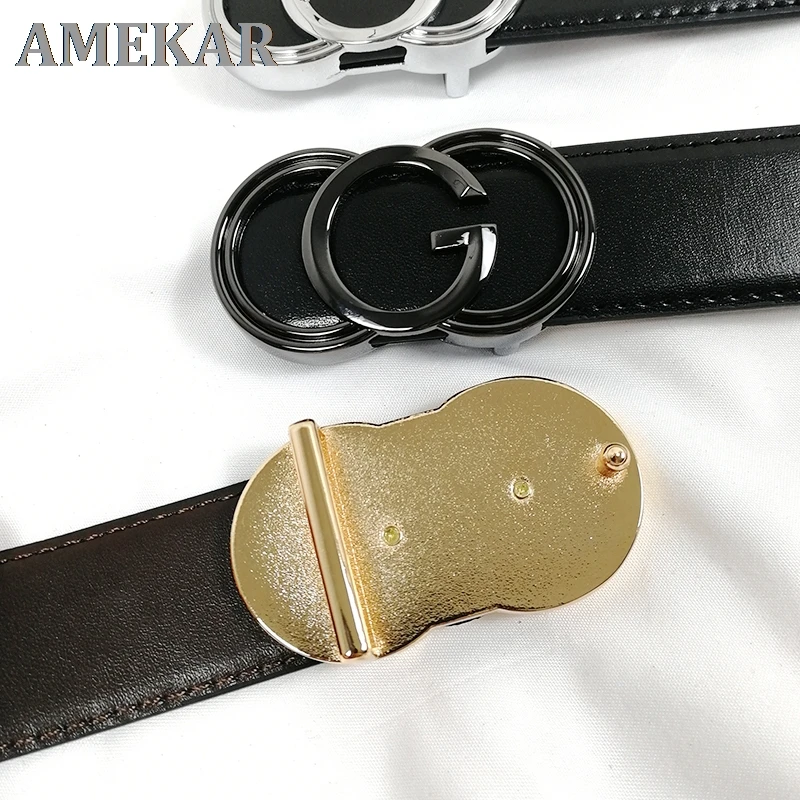

Belts for Women Men Luxury Bothside Genuine Leather High Quality Jeans Belt Fashion G Metal Buckle Ceinture Femme Waistband