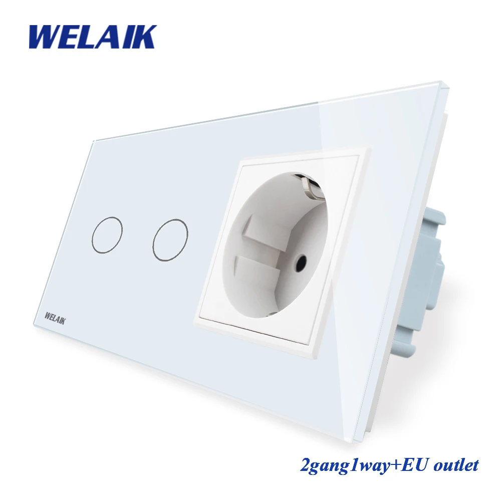 Welaik бренд 2 Рамки Кристалл Стекло Панель настенный выключатель ЕС сенсорный