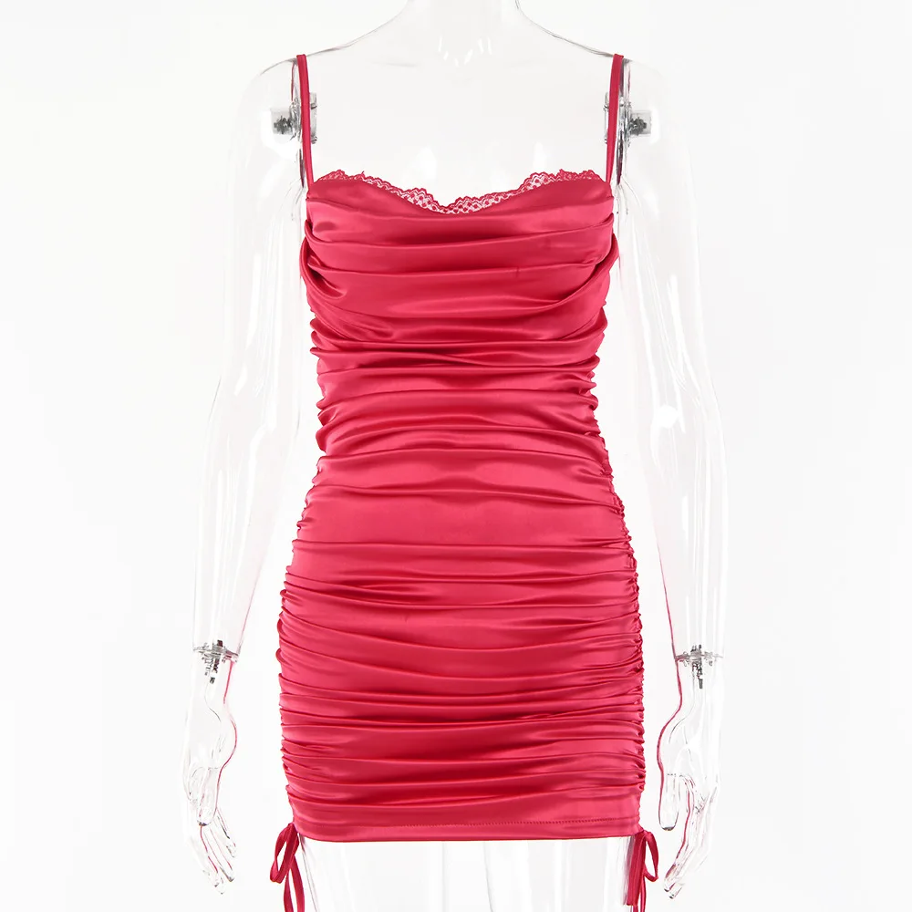 

Summer elegant party Dress new women's Strapless with draped collar sexy halter lace mini dress with lace-up hip dress women