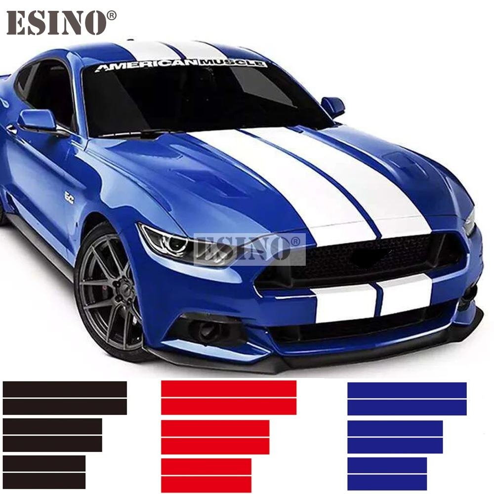 

Universal Racing Style Stripes PVC Vinyl Decals Hood Roof Trunk Car Full Body Sticker Set for Mustang GT350 GT500 Shelby