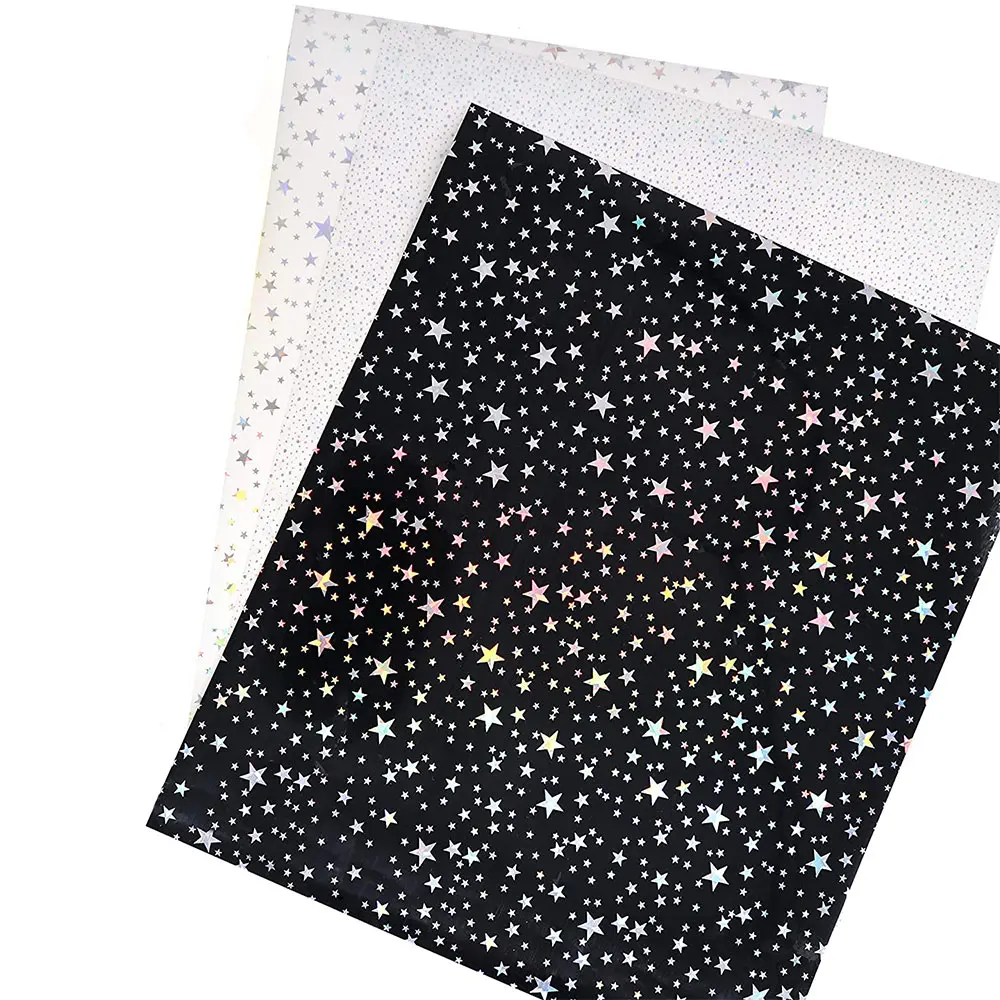 Heat Transfer Vinyl 5pcs Black and White HTV 12"x10" Laser Stars Dots Pattern Iron on Sheets Bundle DIY Tshirt Fabric for Cricut images - 6