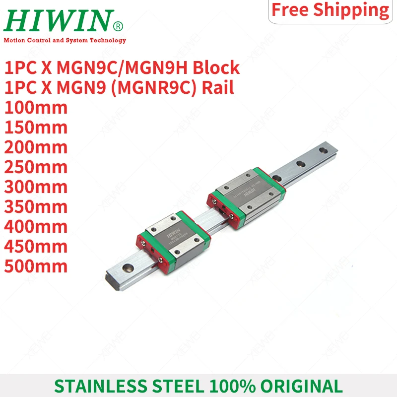 

Free Shipping HIWIN Stainless Steel MGN9 250mm 350mm 400mm 450mm 500mm linear guide rail with MGN9C MGN9H slide blocks Carriages