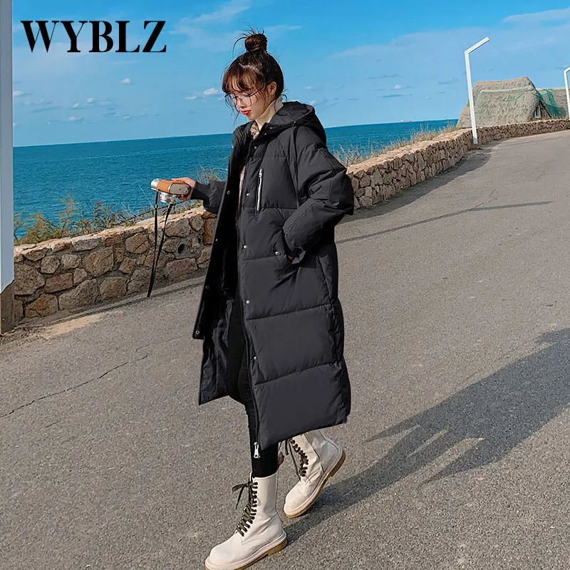 WYBLZ Winter Padded Warm Parkas Women Korean Loose Thicken Cotton Jacket Casual Solid Hooded Long Coat Oversized Womens Clothing