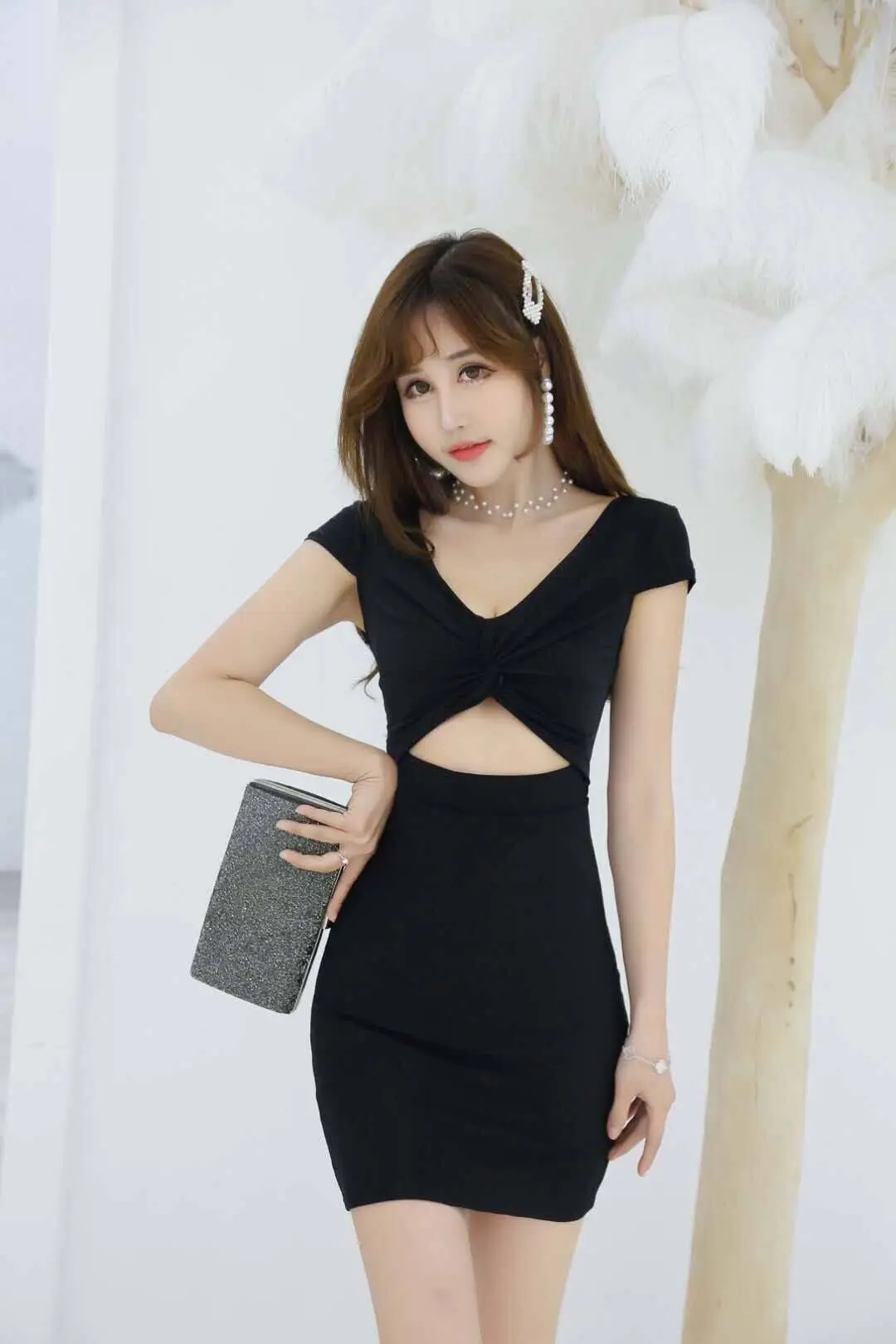 

Nightclub Women's Clothing Sexy Seduction Low-Cut Waist-Leaking Gauzy Package Hip Dress Evening Sauna Bathing Technician