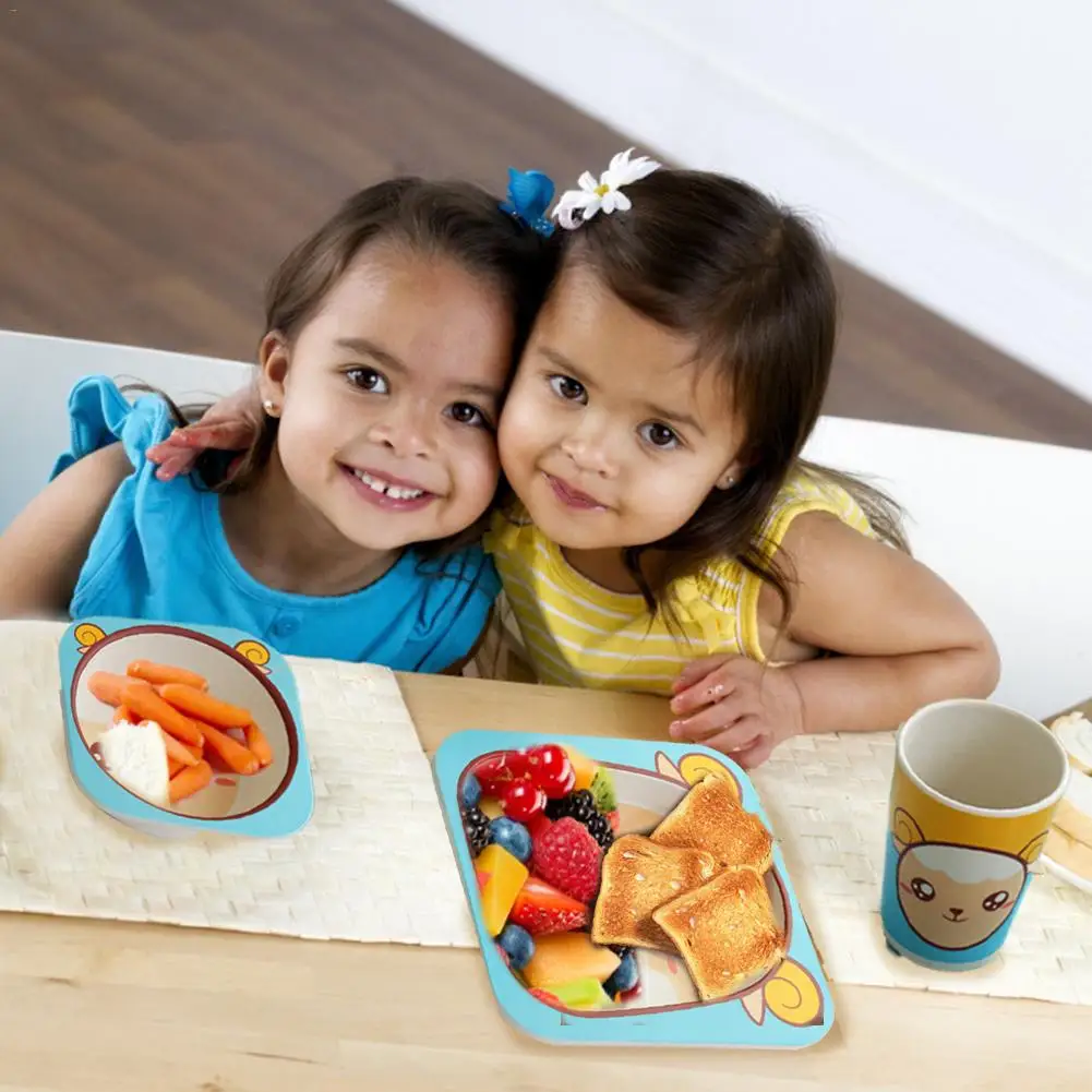 Мультяшная детская миска + ложка вилка столовая посуда для кормления детские