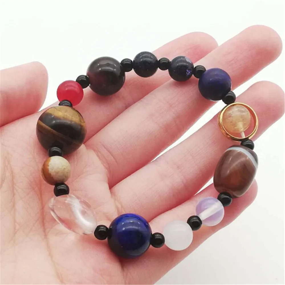 

Universe Galaxy Star Bracelet 8 Planets Astronomical Solar System Tiger Eye Gem Stone Bracelet for Men or Women Healing Jewelry