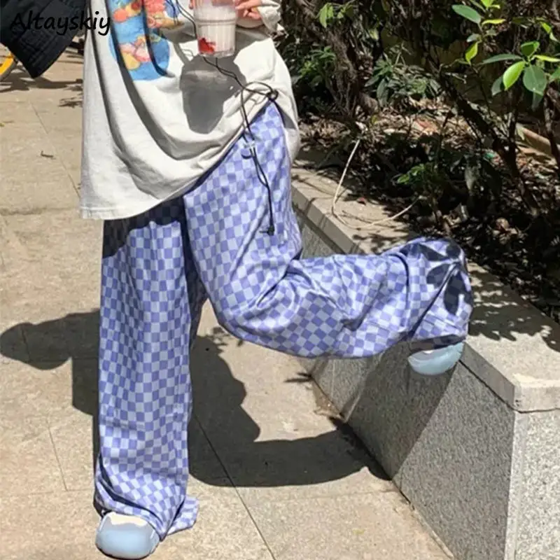 

Harajuku Casual Pants Women Purple Plaid Baggy Boyfriend Fashionable Mopping All-match Soft Teenager New-arrival Female Trousers