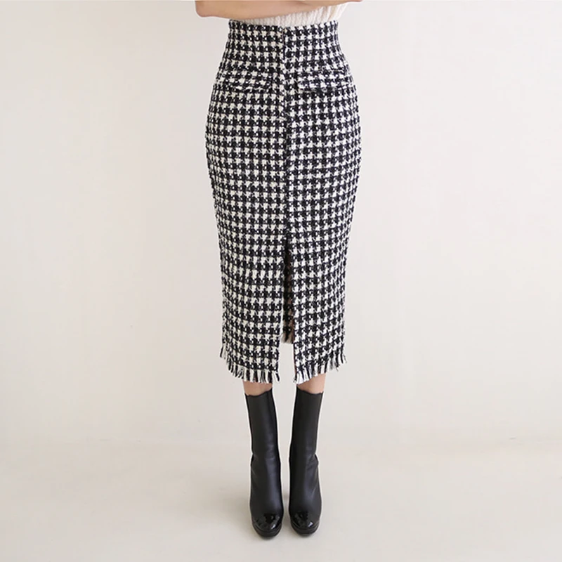 

Luxury Designer Short Sleeve Knit Sweater New Autumn Winter Elegant Women Split Tassel Tweed Skirt Two piece Skirt Set