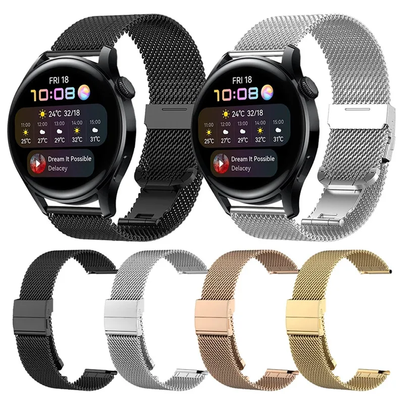

Ремешок из нержавеющей стали для часов HUAWEI WATCH 3 / GT 2 Pro, металлический сетчатый Браслет для HONOR Magic Watch 2 46 мм 42 мм