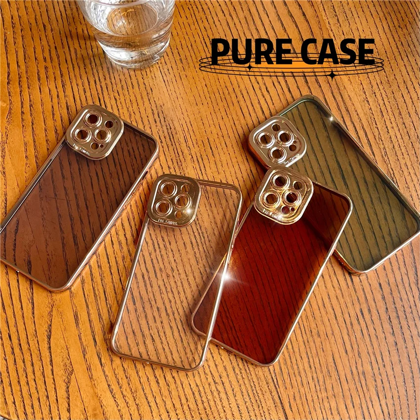 

Plating Clear Colorful Transparent Phone Case For iPhone 11 12Promax Mini XS Max XR SE 20 7 8Plus Lens Plated Gold Protection