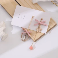 asymmetry flower rabbit drop earrings for women girl pink bow knot tassel bohemian earring female fashion jewelry lady gift