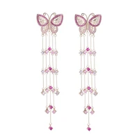 fashion insect butterfly earrings long tassel dangle jewelry pink cubic zirconia stud earring female fashion wedding earrings