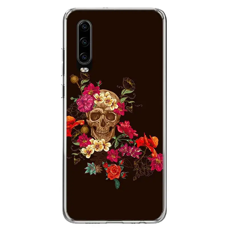 floral sugar skull phone case for huawei p50 pro p40 p30 lite p20 p10 coque mate 10 lite 20 30 pro 40 cover capa shell free global shipping