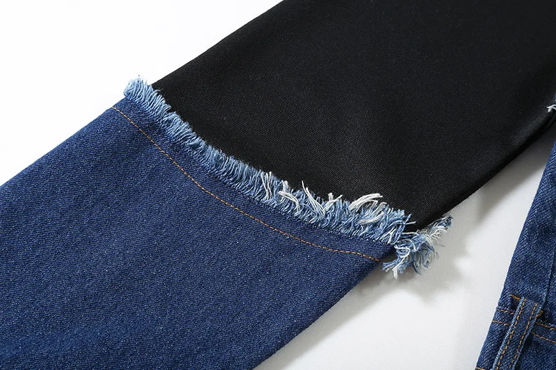 

SuperAen Autumn and Winter New Design Fashion Full O Neck Shirt Patchwork Denim Sweatshirt Women