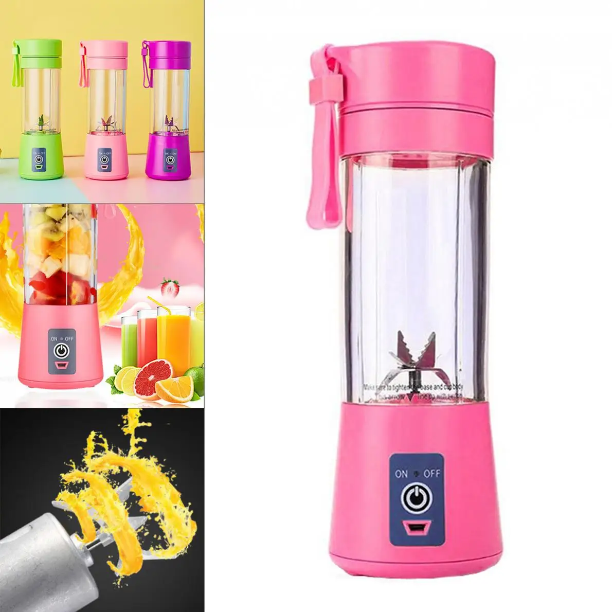 

USB Portable Juicer Cup Household Blender Fruit Mixing Machine Juice Cup with Six Blades for Home Office Travel Sport