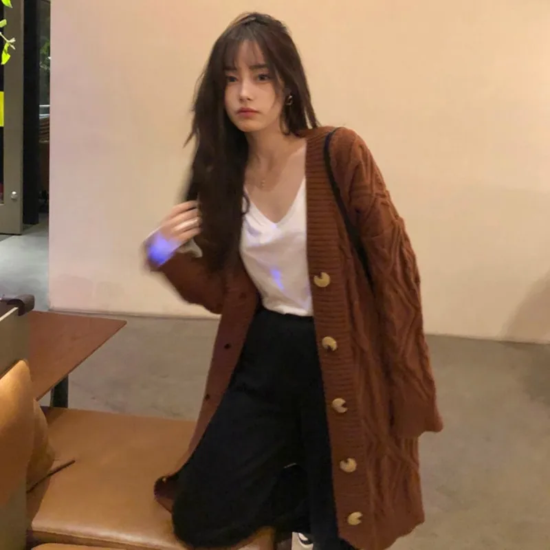 

3Colors korean style Women Autumn Winter knit cardigan Sweaters coat Female Twist Long Knitted Sweaters Cardigans 2022 (C8316)