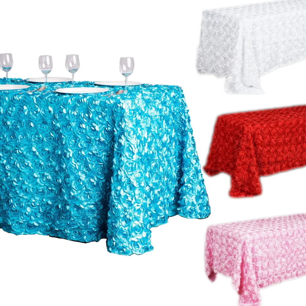 

Rectangular 3D Rosette Satin Tablecloth Home Table Decor For Wedding Party Restaurant Banquet Table Decorations 90x132inch