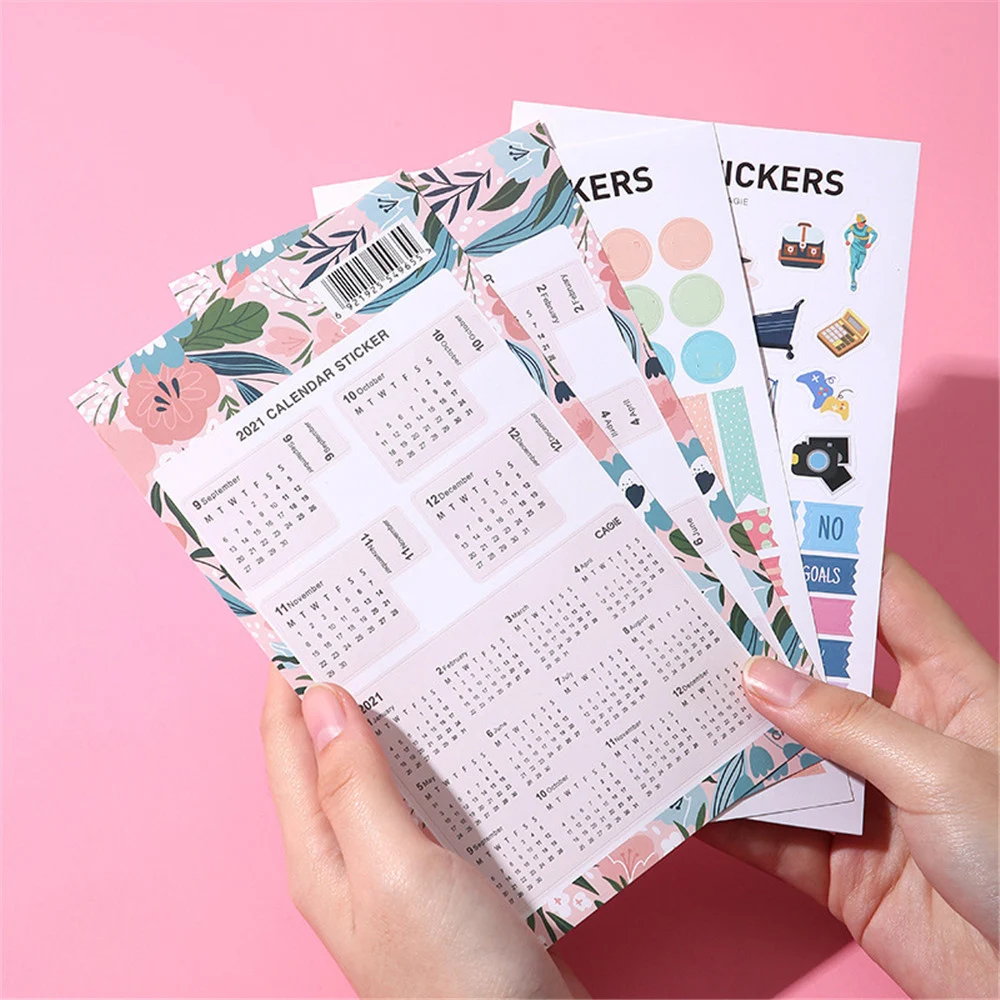 

2-4 Sheets 2021 2022 Calendar Stickers DIY Scrapbooking Notebook Journal Label Mark Planner Stationery Sticker Office Supplies