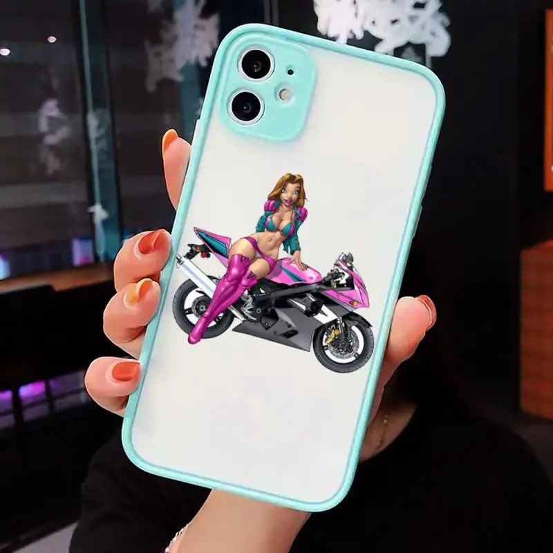 

Retro Moto Cross Motorcycle Sports Phone Case Matte transparent For blue iPhone 12 Mini 11 Pro XR XS Max 7 8 Plus X Back Cover