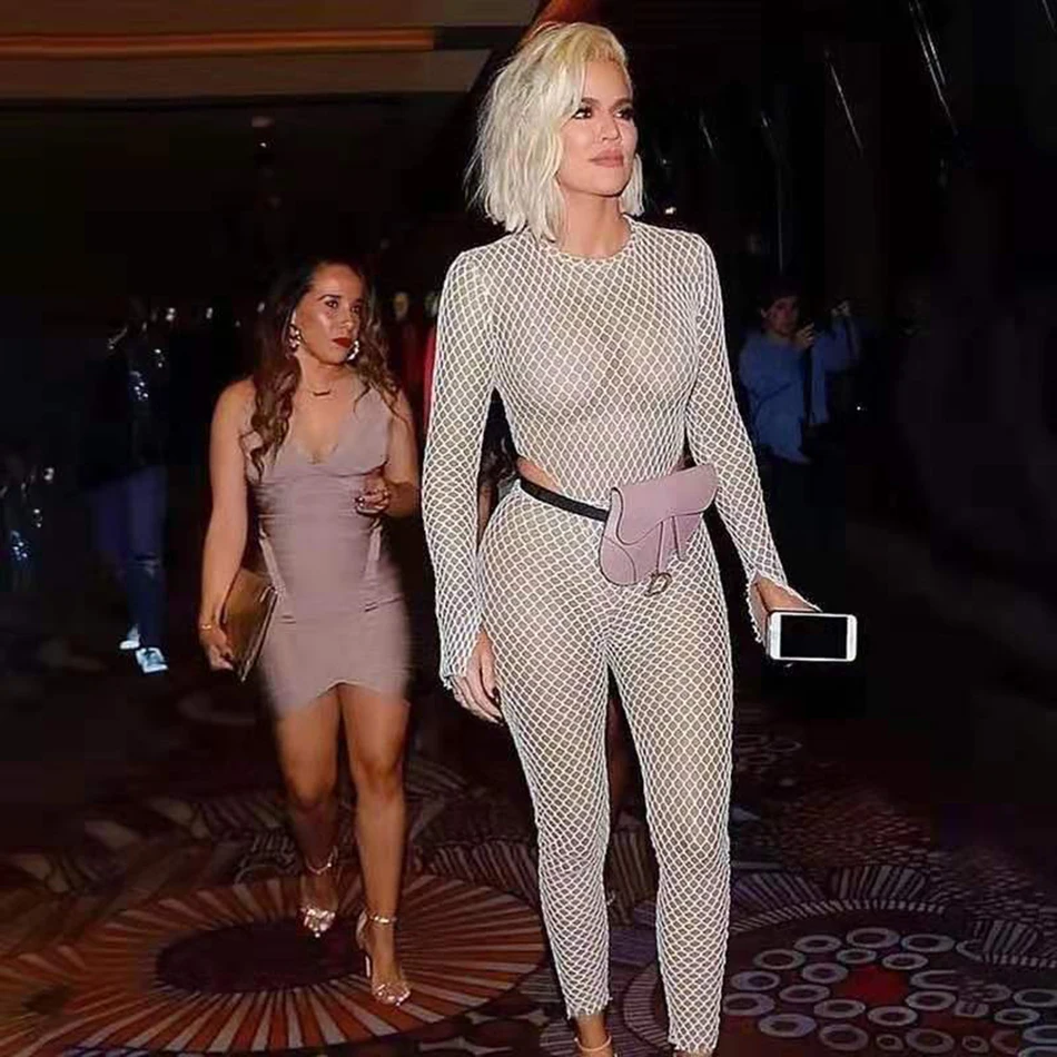 Модный новый блестящий комбинезон с длинными рукавами Khloe Kardashian Inspiration
