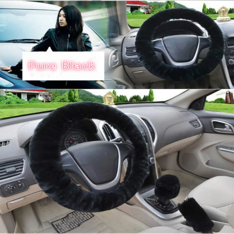 Universal Car Steering Covers Winter Plush Steering-Wheel Cover Faux fur Hand Brake Gear Set Interior Accessories | Автомобили и