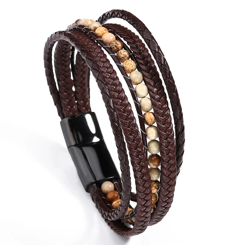 Coffee color beads ZG кожаный браслет мужской черный нержавеющая сталь магнитная пряжка бусины браслет ювелирные изделия лучший подарок мужские s браслеты - Окраска металла: Coffee color beads
